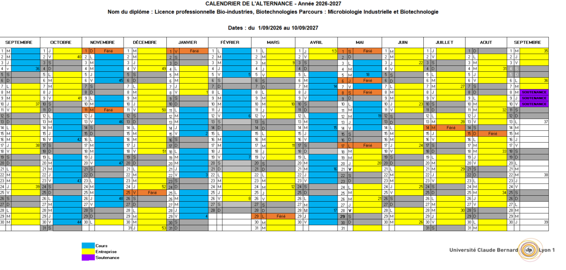 calendrier de la formation 2026-2027